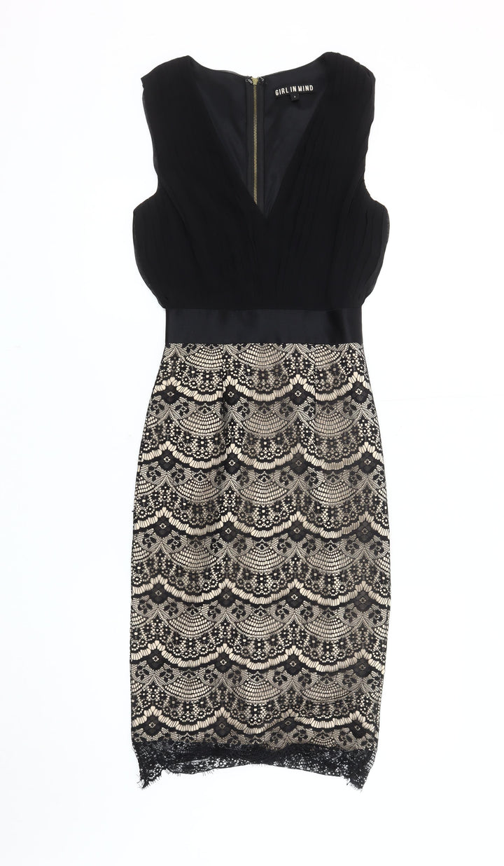 Girl in Mind Women's Black Beige Sheath Dress Size 8