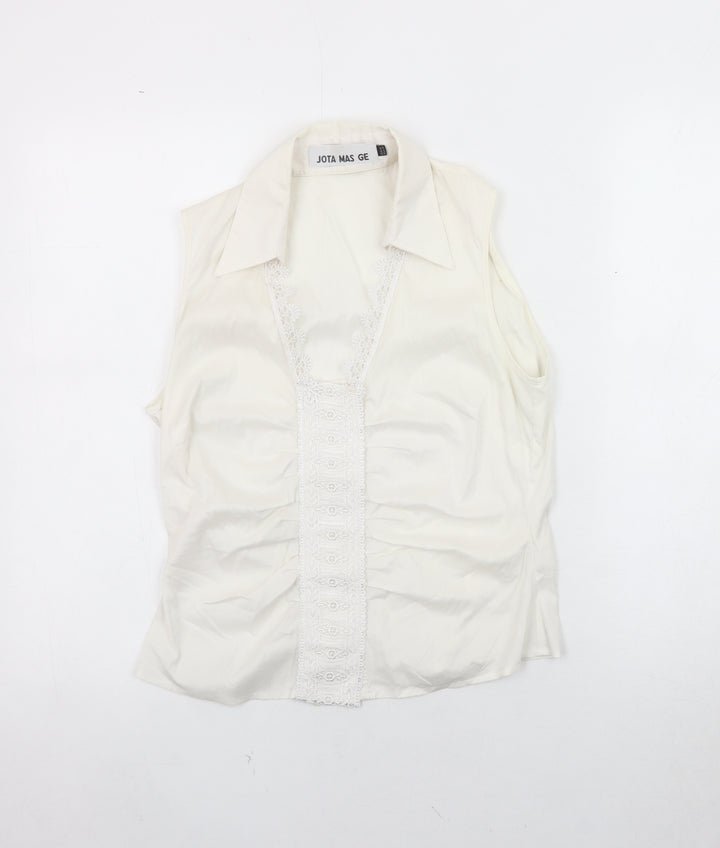 Jota Mas Ge Ivory Blouse, Women, Size 4, Lace Accents