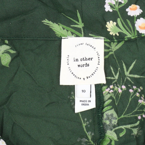 River Island Women's Green Floral Balloon Sleeve Blouse