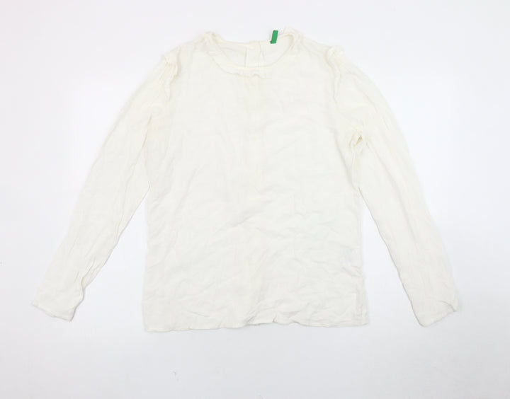 Benetton Women's White Blouse M - Classic Viscose Elegance