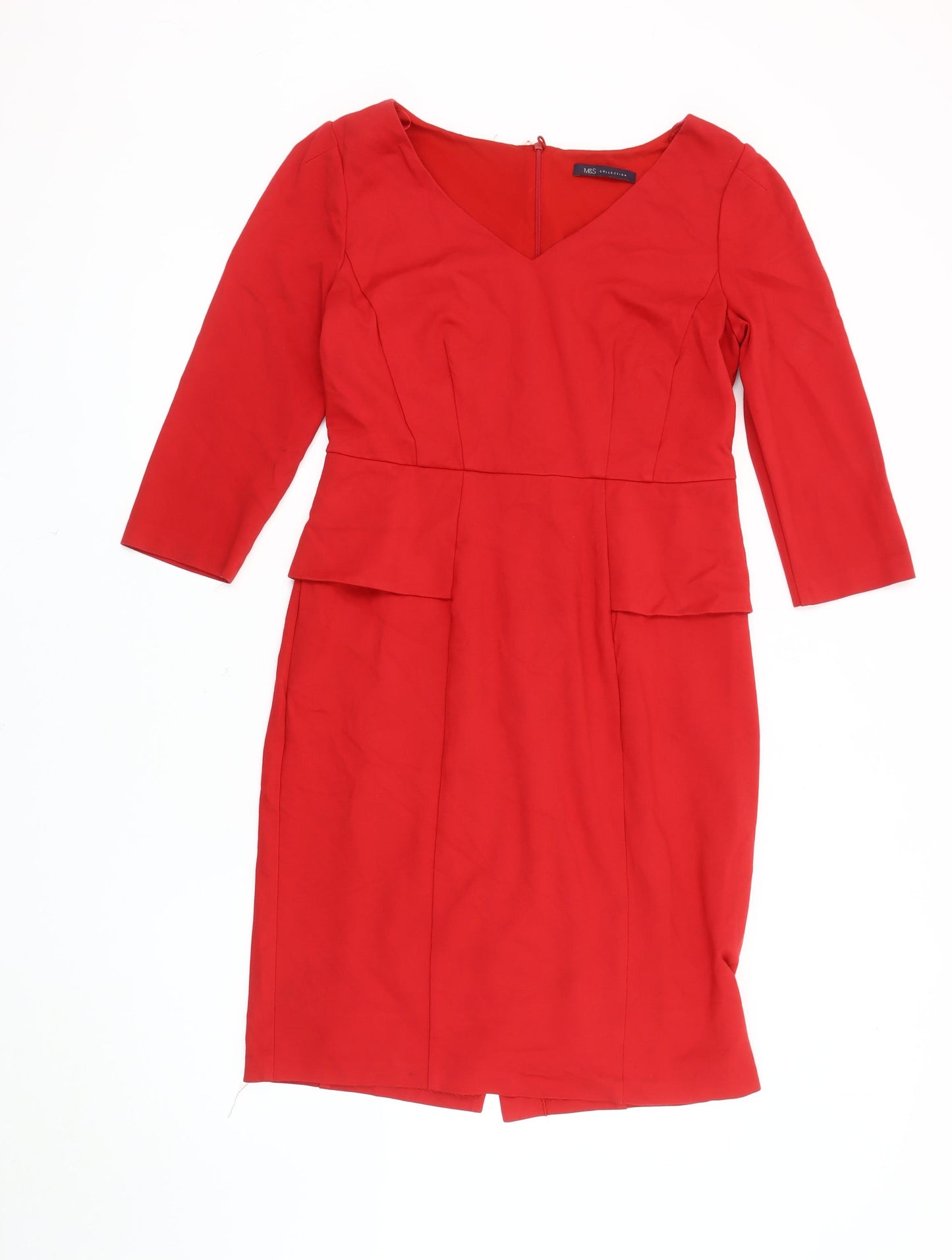 Marks and Spencer Red Women's V-Neck Sheath Dress UK 12