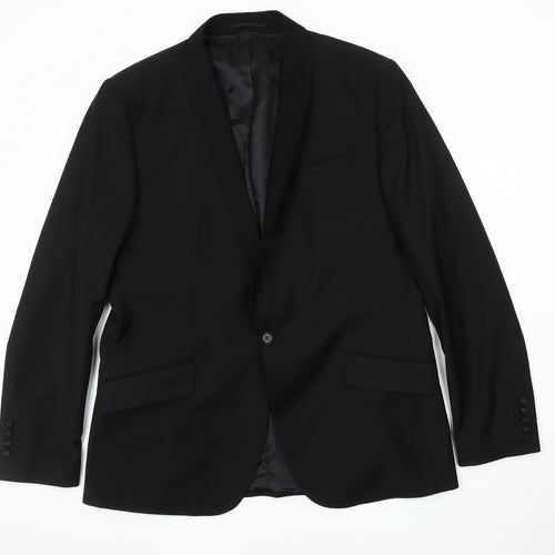 River Island Men's Black Blazer 44 Formal Shawl Lapel