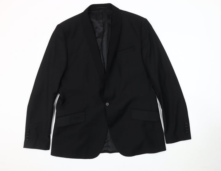 River Island Men's Black Blazer 44 Formal Shawl Lapel