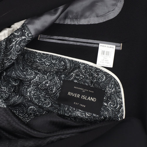 River Island Men's Black Blazer 44 Formal Shawl Lapel