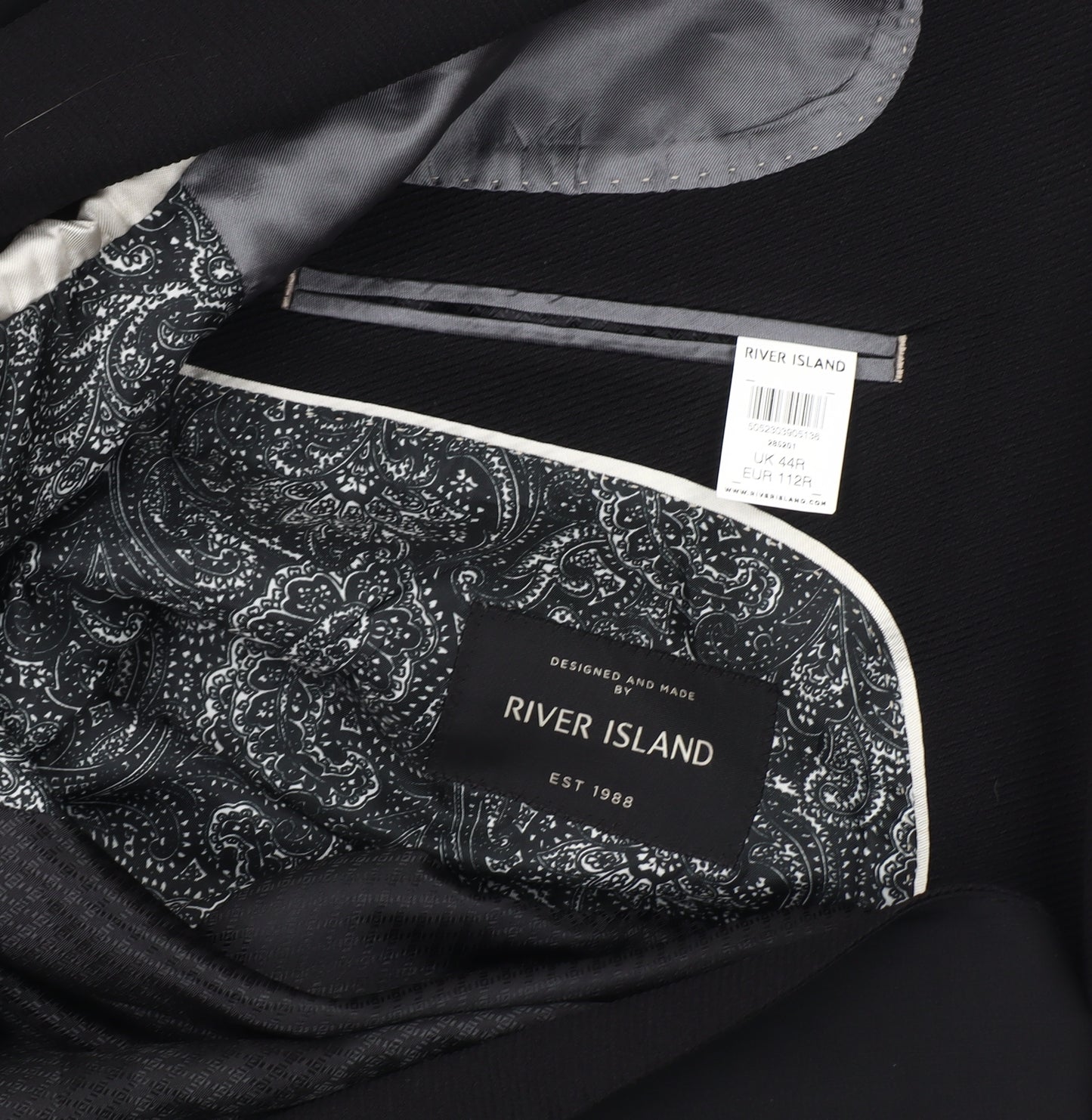 River Island Men's Black Blazer 44 Formal Shawl Lapel