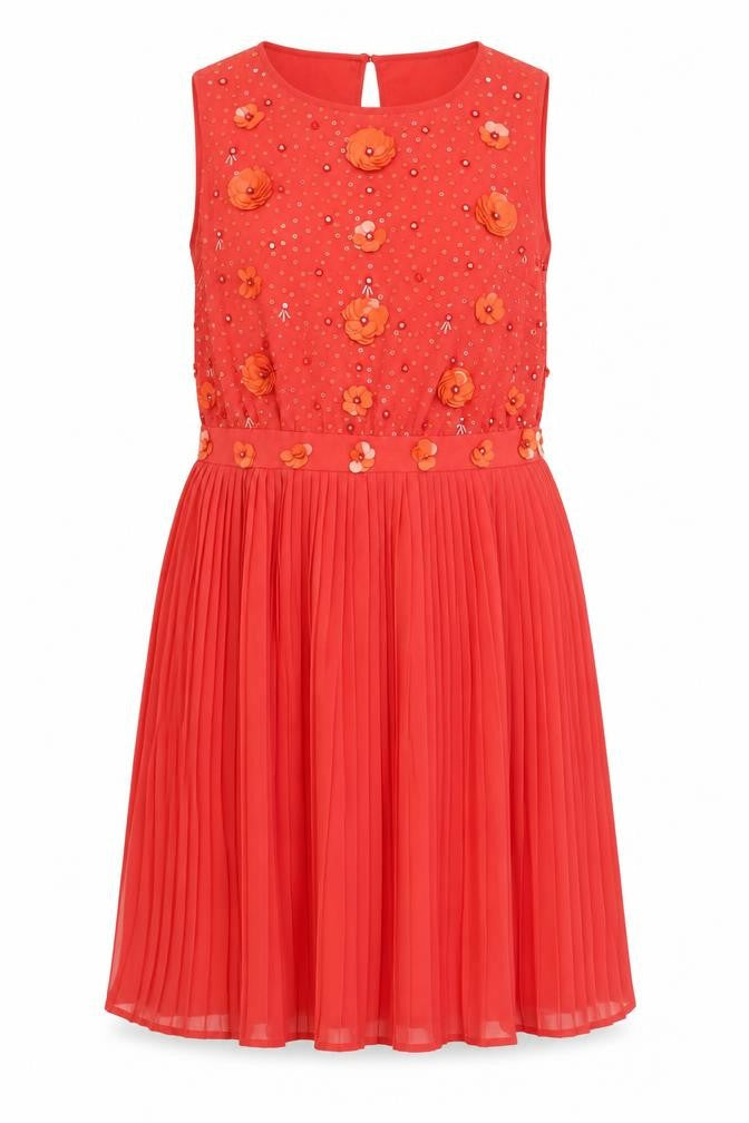 Front view of Next Women's Red Knee Length Sleeveless Dress