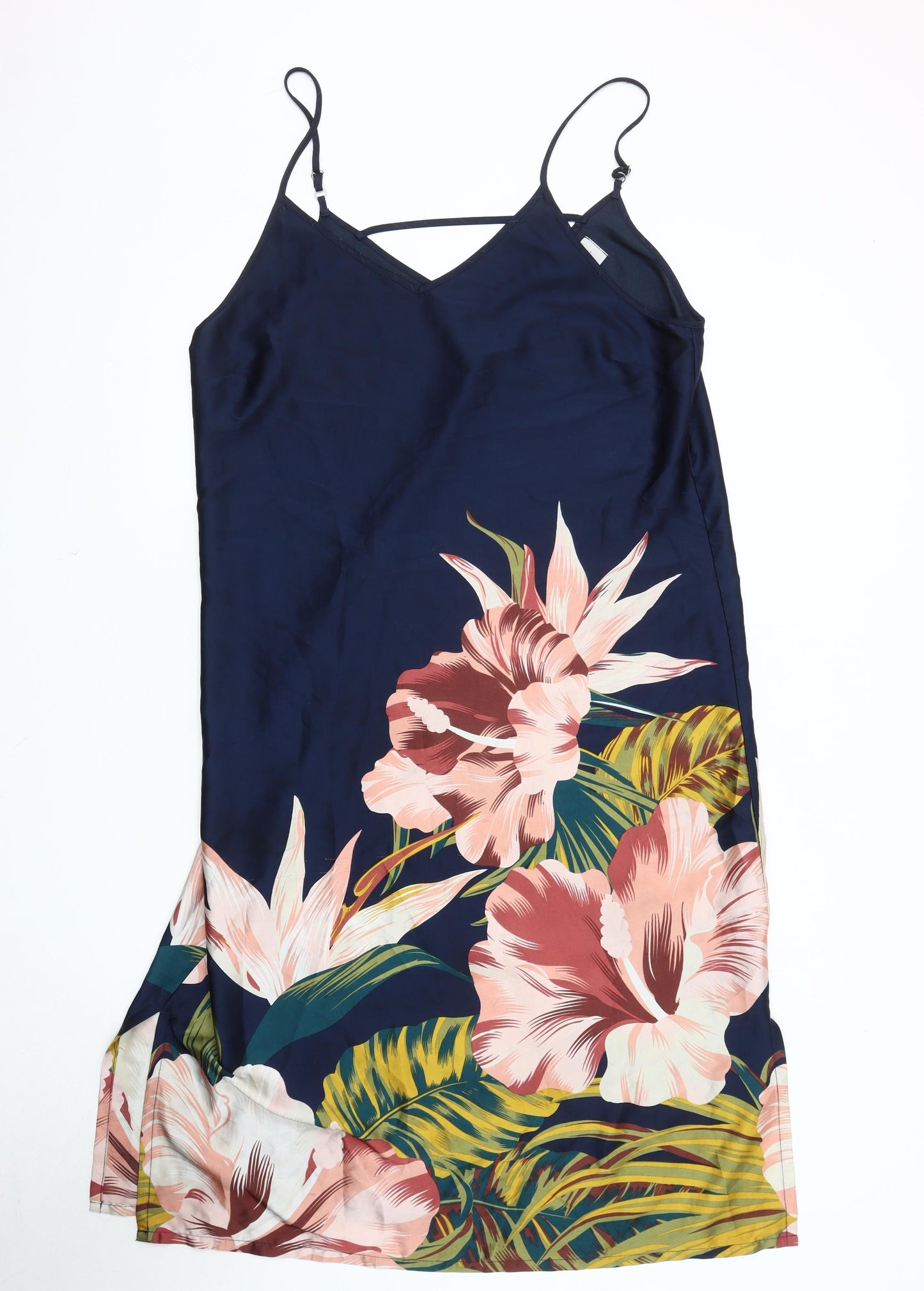 Next Women's Blue Floral Dress, Size 16, Summer V-Neck