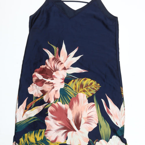 Next Women's Blue Floral Dress, Size 16, Summer V-Neck
