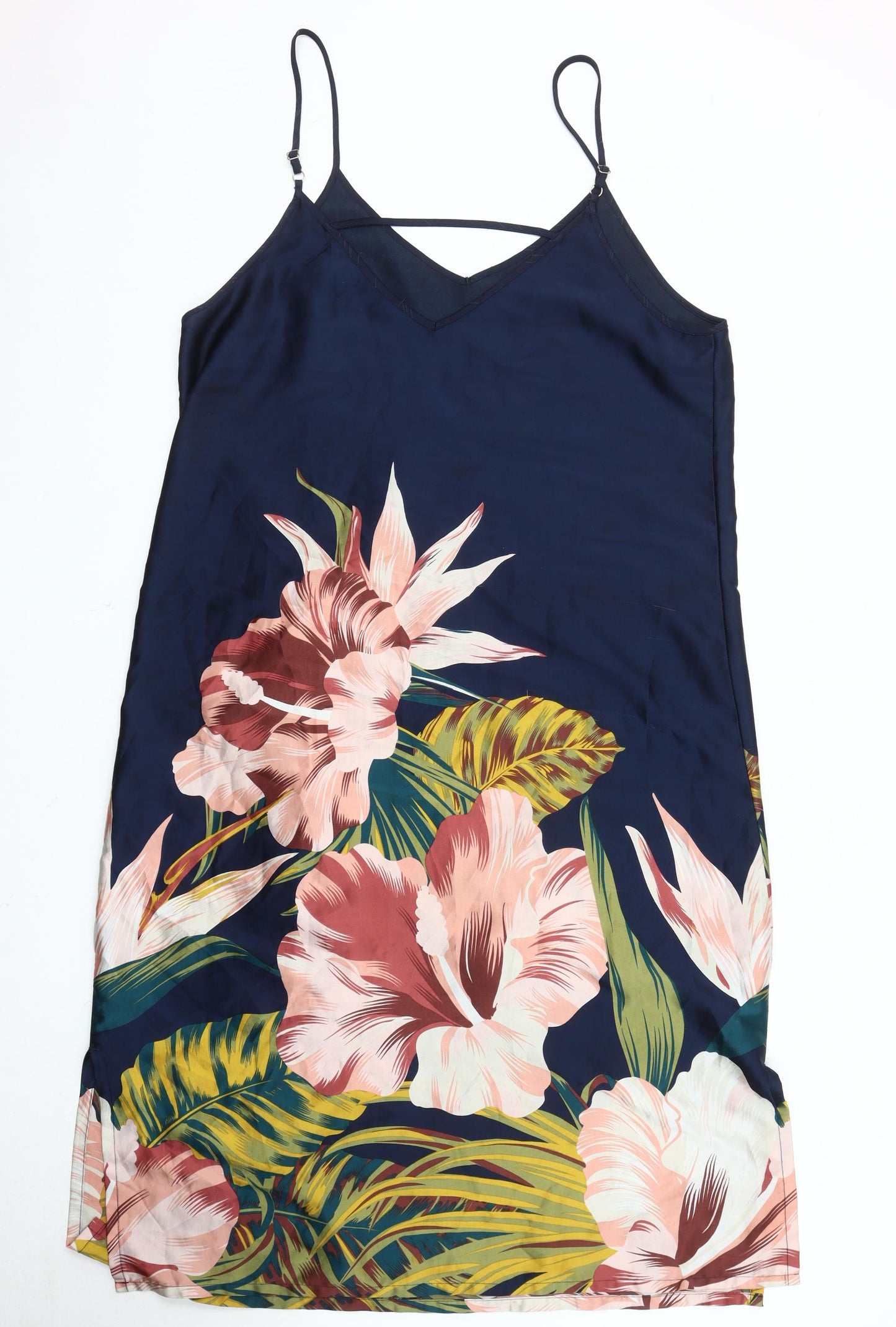 Next Women's Blue Floral Dress, Size 16, Summer V-Neck