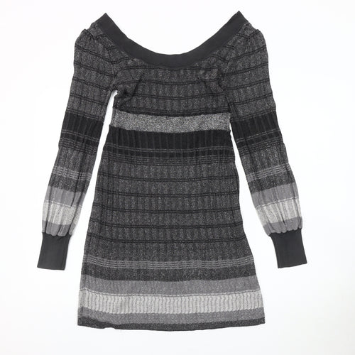 Oasis Women's Black Striped Knit Dress Size S