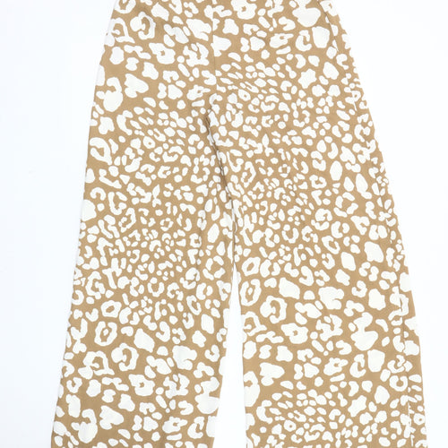 New Look Women's Beige Wide-Leg Animal Print Trousers
