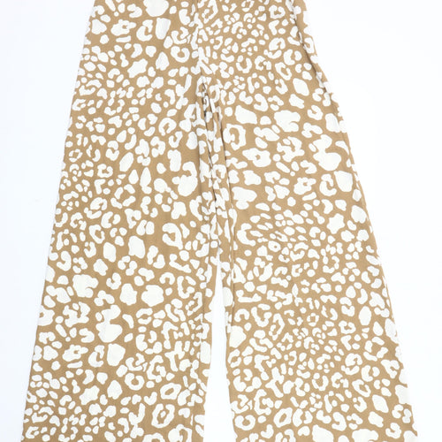 New Look Women's Beige Wide-Leg Animal Print Trousers
