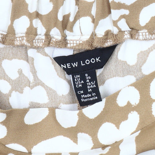 New Look Women's Beige Wide-Leg Animal Print Trousers