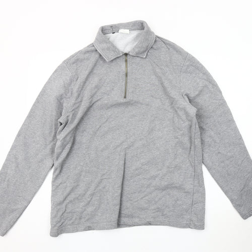 Marks and Spencer Men's Grey XL Collared 1/4 Zip Top