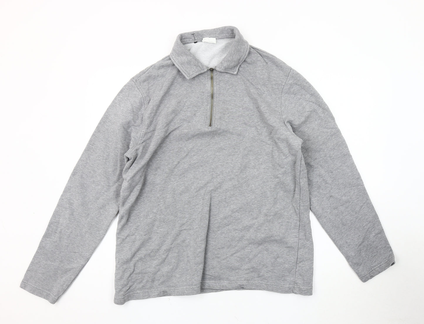 Marks and Spencer Men's Grey XL Collared 1/4 Zip Top