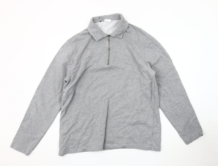 Marks and Spencer Men's Grey XL Collared 1/4 Zip Top