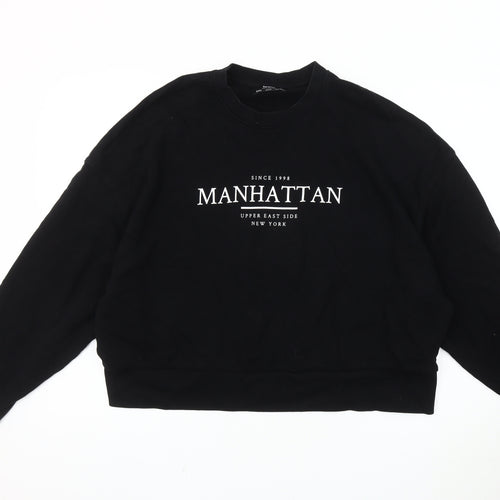 Bershka Women's Black Logo Sweatshirt, Size S, Crew Neck
