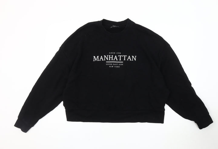 Bershka Women's Black Logo Sweatshirt, Size S, Crew Neck