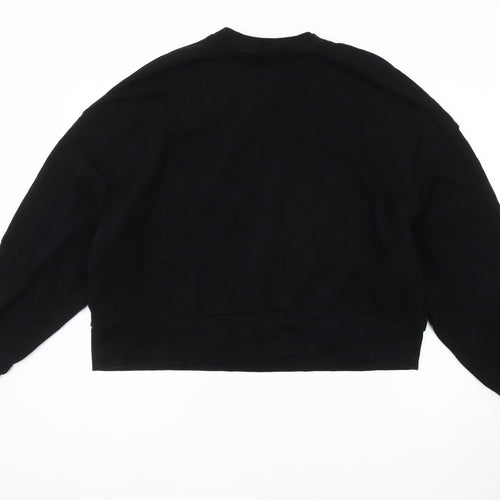Bershka Women's Black Logo Sweatshirt, Size S, Crew Neck
