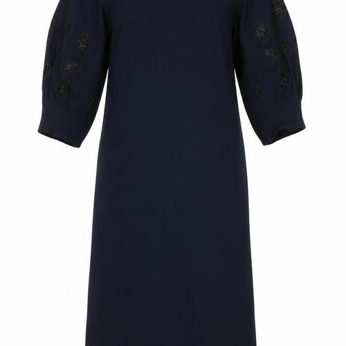 H&M Women's Blue Embroidered Dress, Size S, 3/4 Balloon Sleeve
