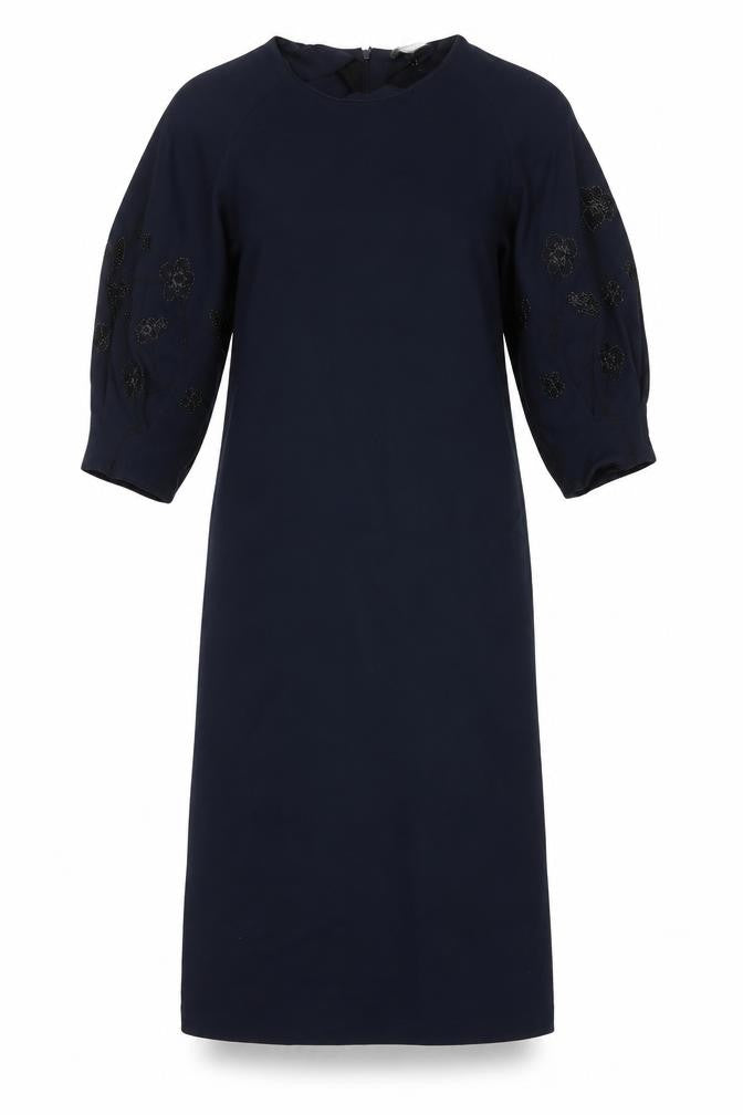 H&M Women's Blue Embroidered Dress, Size S, 3/4 Balloon Sleeve