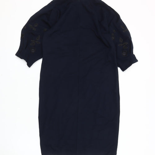 H&M Women's Blue Embroidered Dress, Size S, 3/4 Balloon Sleeve