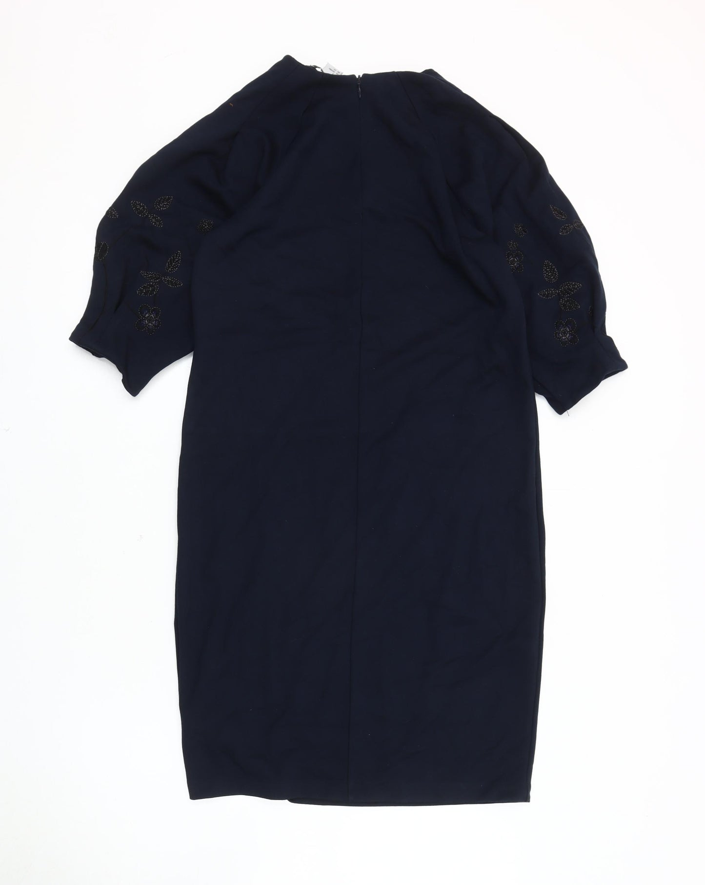 H&M Women's Blue Embroidered Dress, Size S, 3/4 Balloon Sleeve