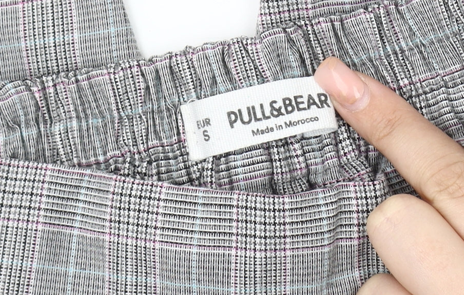 Pull&Bear Women's Grey Check Trousers - Size S