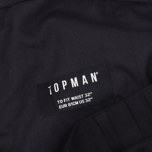 Topman Black Men's Shorts - Size 32, Button Closure