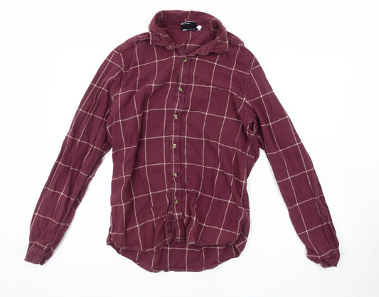 Front view of ASOS DESIGN Men's Red Check Button-Up Shirt M