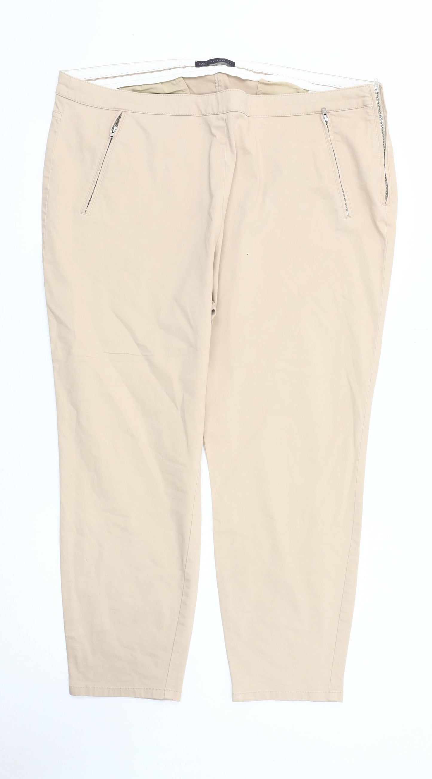 Marks and Spencer Women's Beige Zip Trousers - Size 20