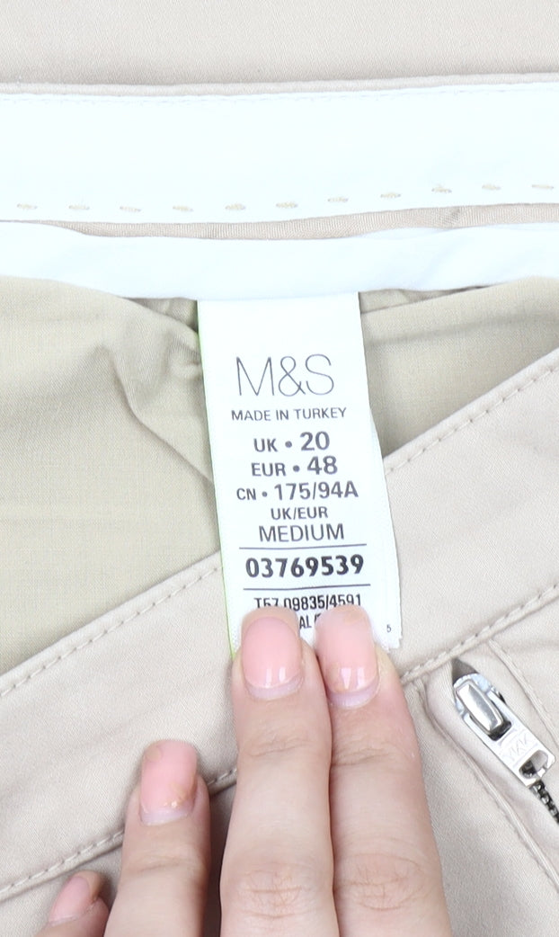 Marks and Spencer Women's Beige Zip Trousers - Size 20