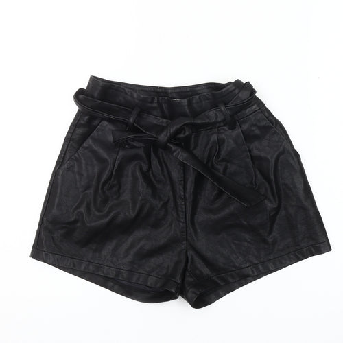 Vera & Lucy Women's Black Faux Leather Paperbag Shorts XS