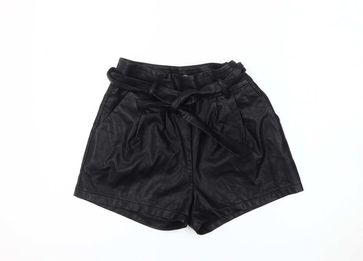 Vera & Lucy Women's Black Faux Leather Paperbag Shorts XS