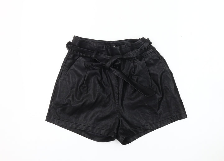 Vera & Lucy Women's Black Faux Leather Paperbag Shorts XS