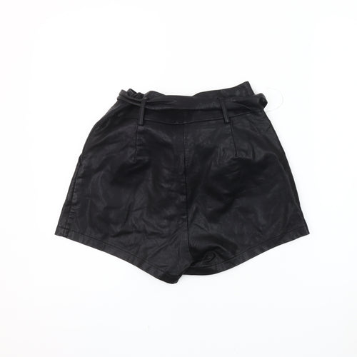 Vera & Lucy Women's Black Faux Leather Paperbag Shorts XS