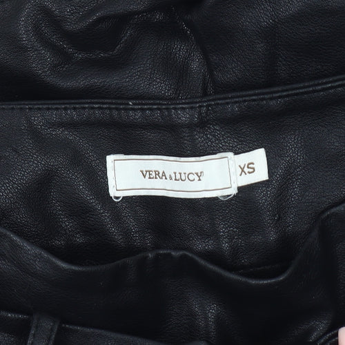 Vera & Lucy Women's Black Faux Leather Paperbag Shorts XS