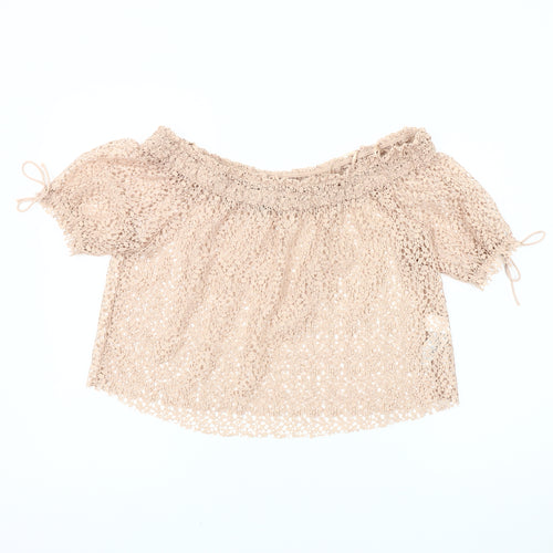 Zara Women's Beige Crochet Off Shoulder Blouse M