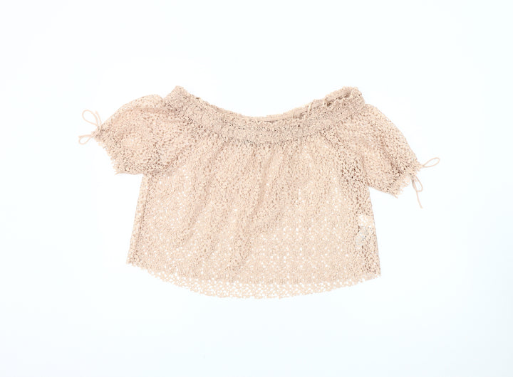 Zara Women's Beige Crochet Off Shoulder Blouse M