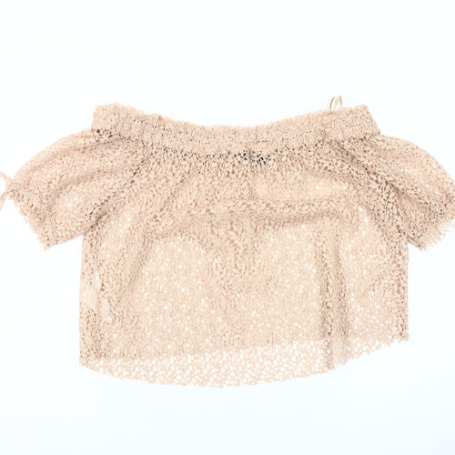 Zara Women's Beige Crochet Off Shoulder Blouse M
