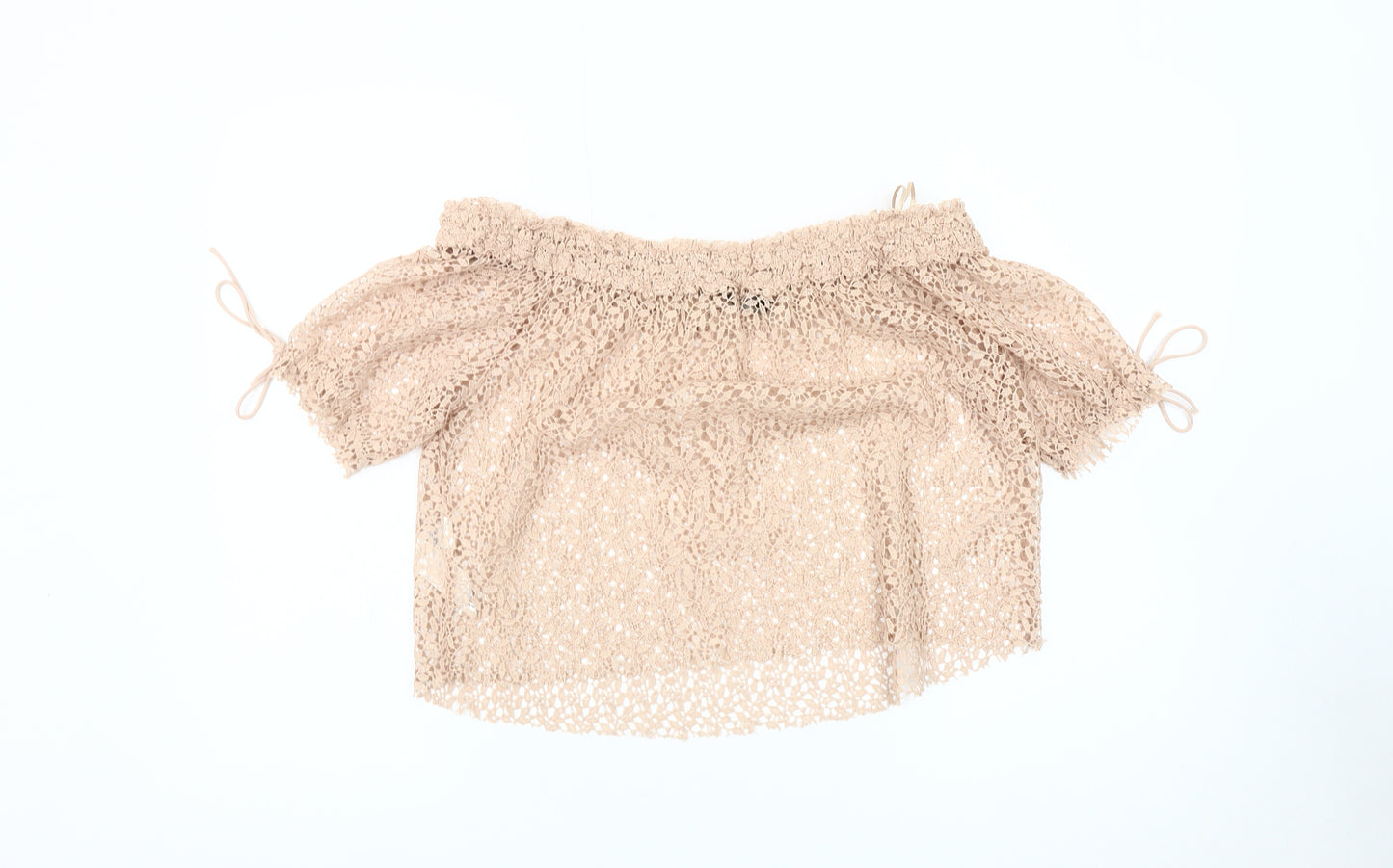 Zara Women's Beige Crochet Off Shoulder Blouse M
