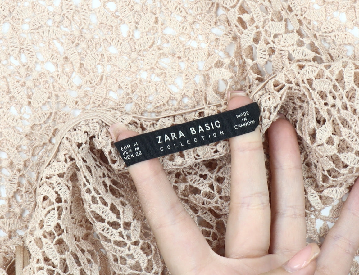 Zara Women's Beige Crochet Off Shoulder Blouse M