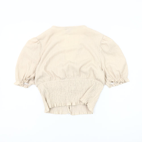 Monki Women's Beige Blouse - Size M with Puff Sleeves