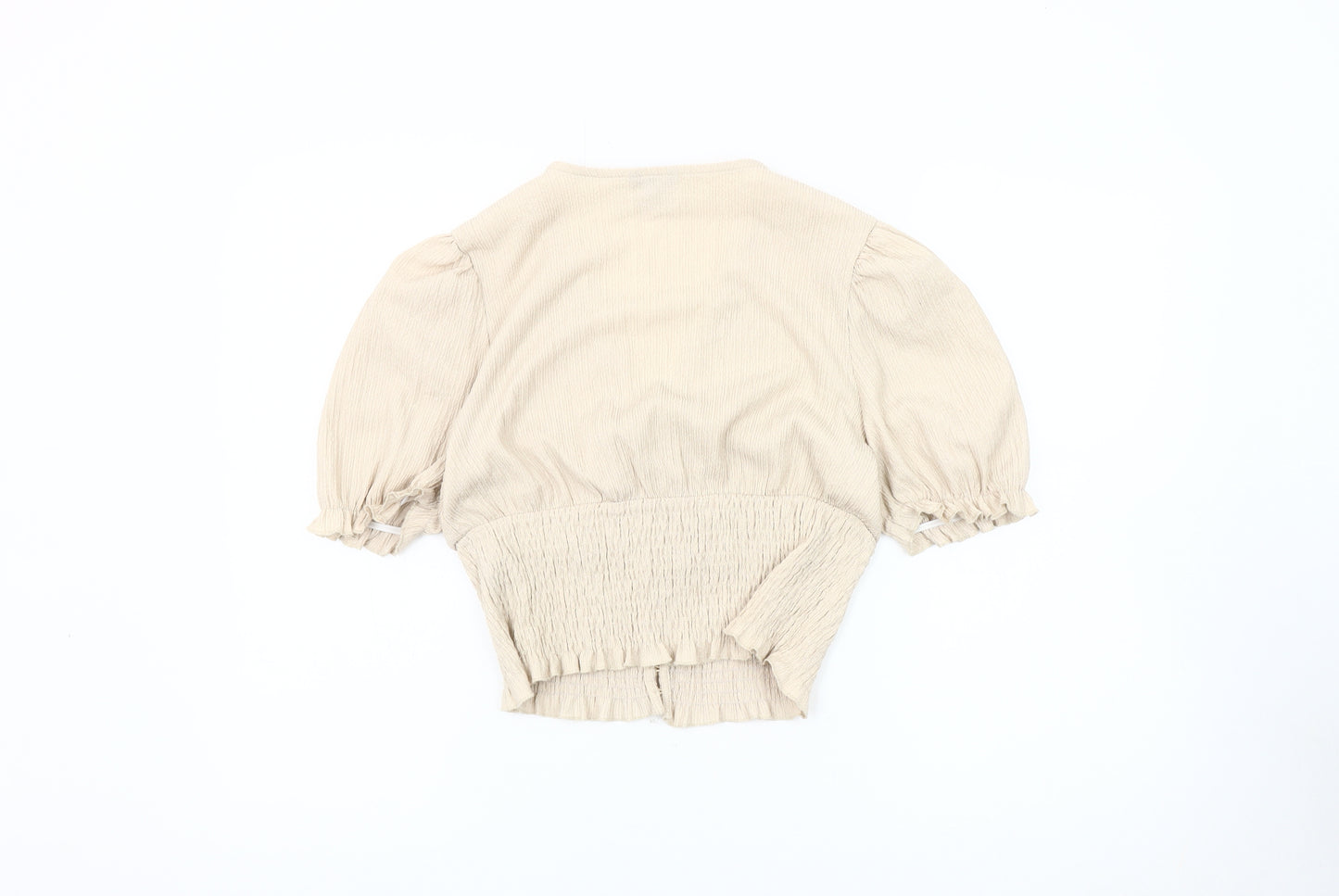 Monki Women's Beige Blouse - Size M with Puff Sleeves
