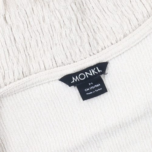 Monki Women's Beige Blouse - Size M with Puff Sleeves