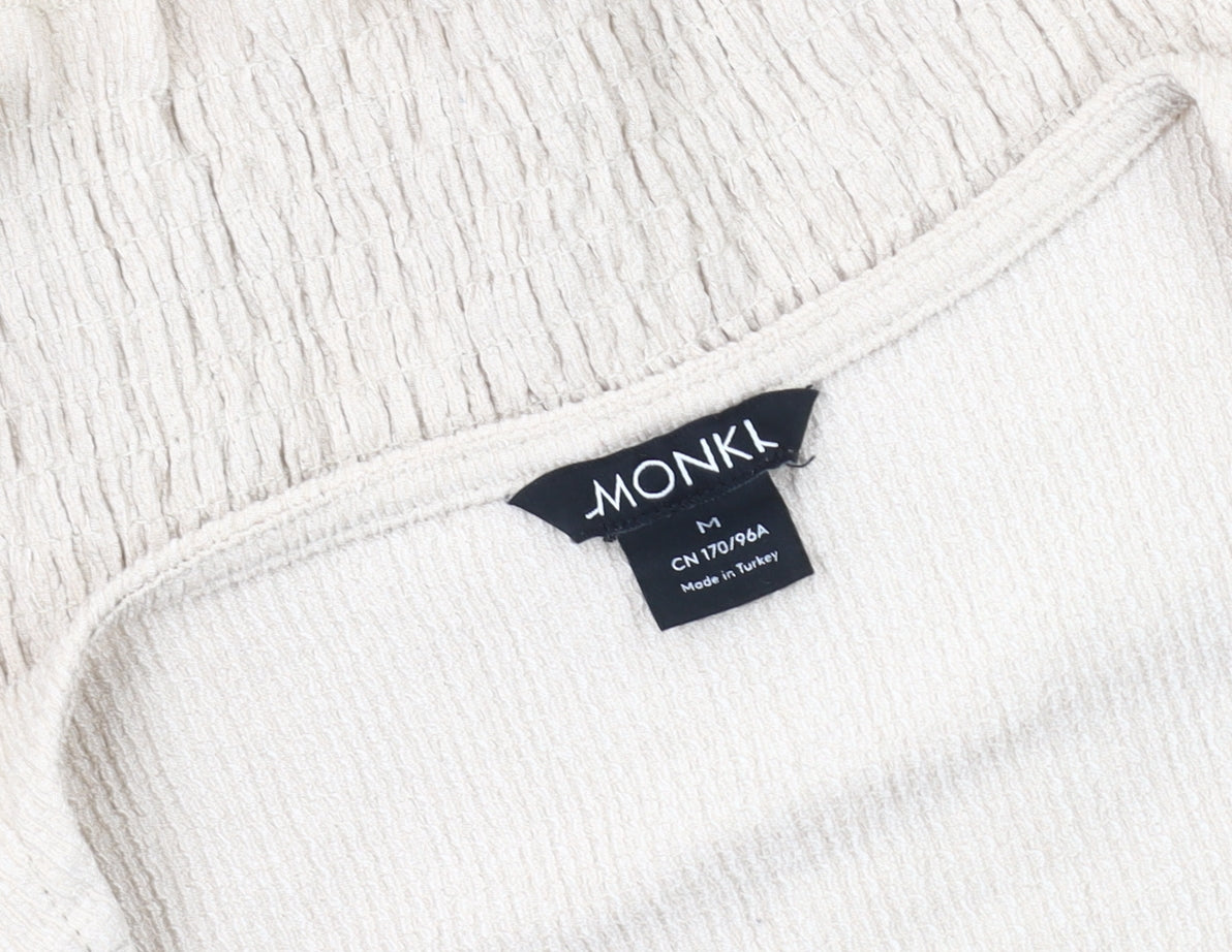 Monki Women's Beige Blouse - Size M with Puff Sleeves