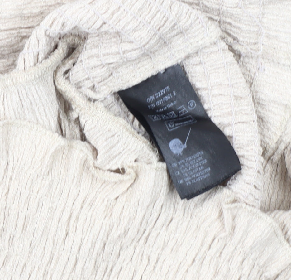 Monki Women's Beige Blouse - Size M with Puff Sleeves