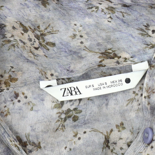 Zara Women's Blue Floral Tunic Blouse Size S
