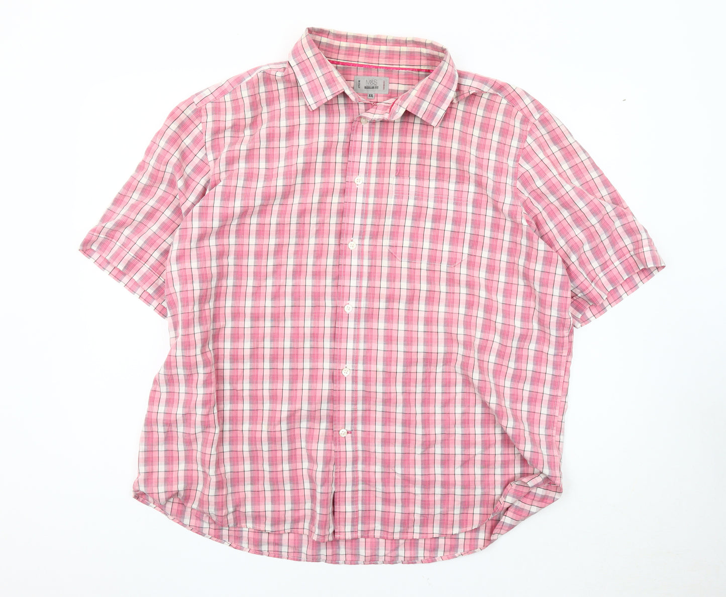 Marks & Spencer Men's Pink Plaid Short Sleeve Shirt 2XL