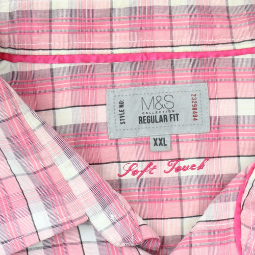 Marks & Spencer Men's Pink Plaid Short Sleeve Shirt 2XL